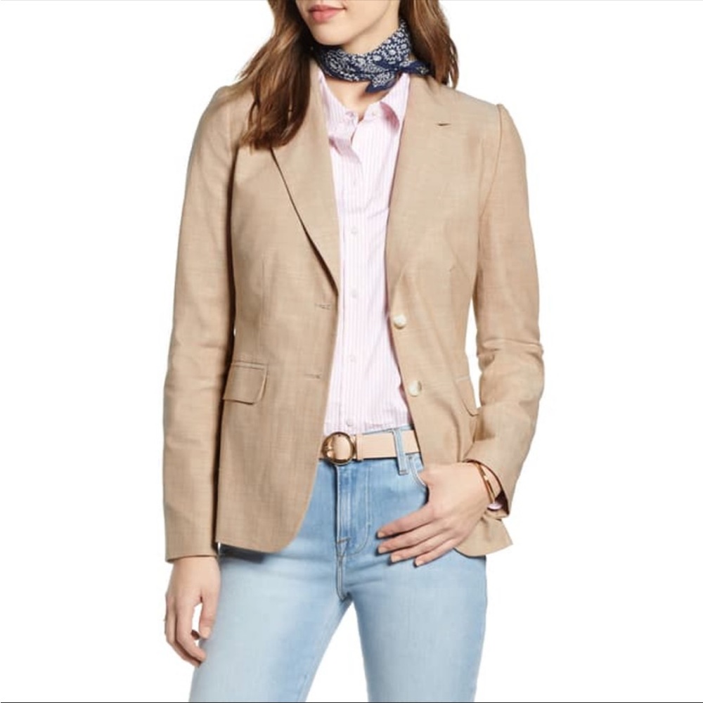 1901 Tan 100% Cotton Twill Stretch Blazer Jacket  Size 10